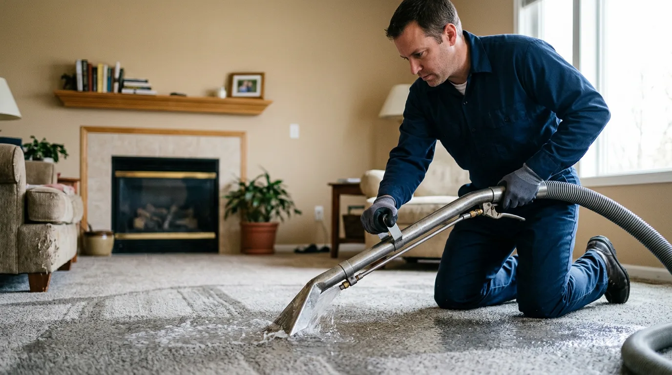 Water damage restoration technician working near Anacortes, WA